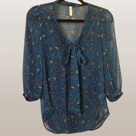 Xhilaration teal sheer chiffon ditzy floral blouse Size XS - Picture 2 of 7